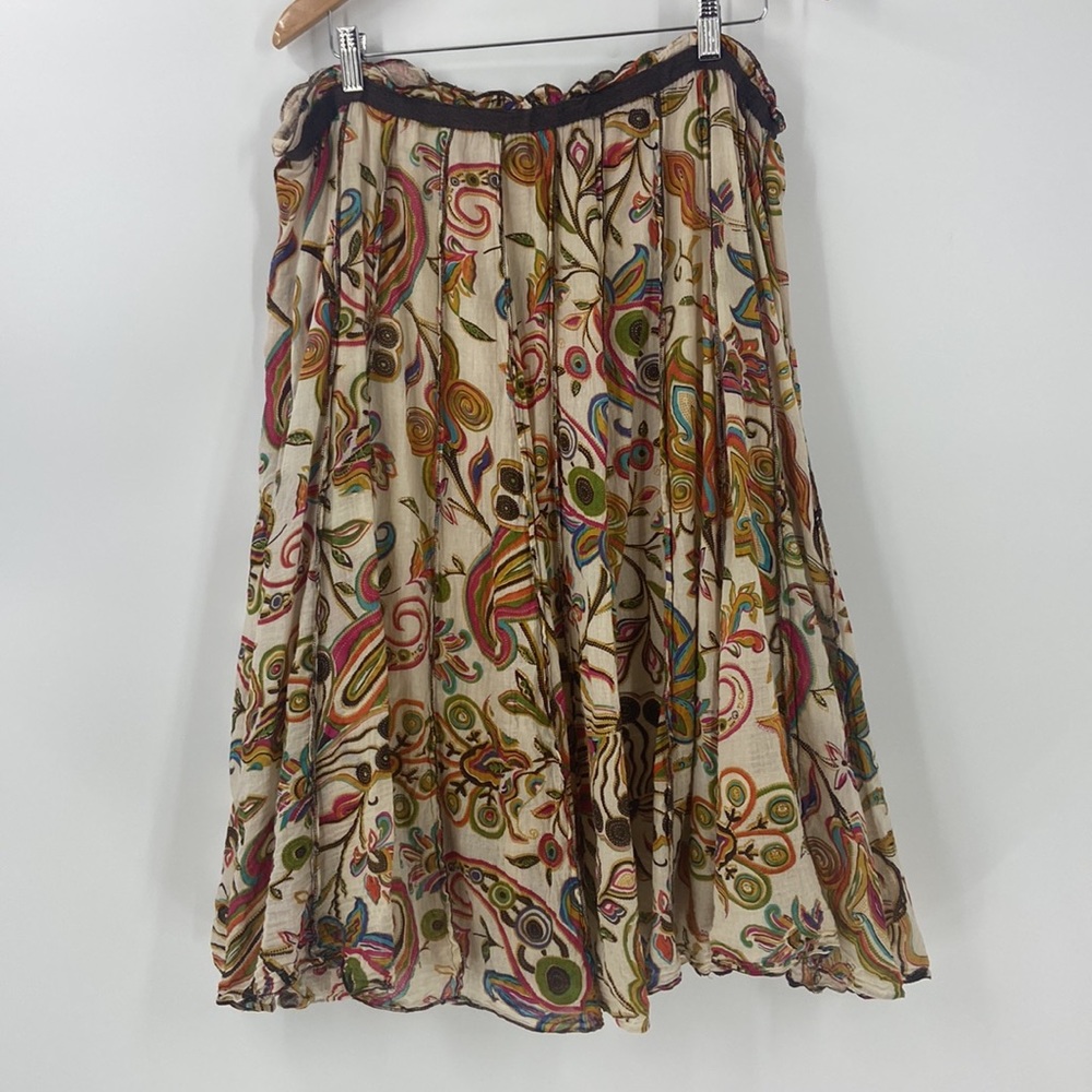 DIMRI Cotton Boho Chic Multi color floral scroll pattern panel fall midi skirt